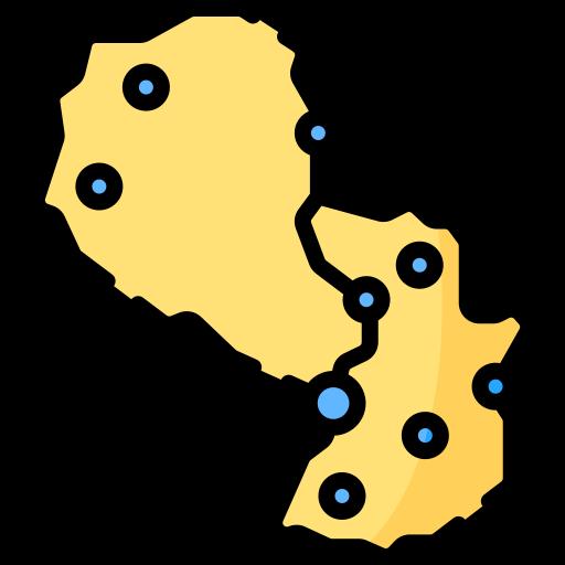 Mapa de Paraguay con iconos de proceso